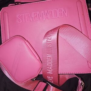 STEVE MADDEN BEVELYN SATCHEL CROSSBODY BAG W AIR POD CASE PINK NWT